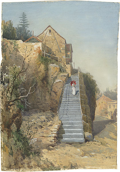 Hordern Stairs, Woolloomooloo, vintage artwork by Julian Rossi Ashton, 12x8" (A4) Poster