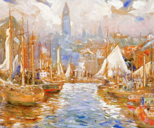 Boston Harbor, vintage artwork by John Albert Seaford, 12x8" (A4) Poster