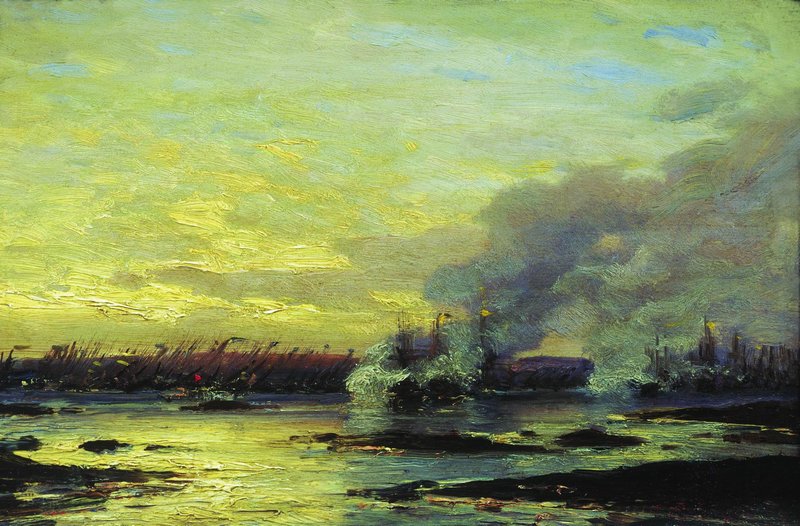 The Battle of Gangut, 1714, vintage artwork by Alexei Bogoliubov, 12x8" (A4) Poster