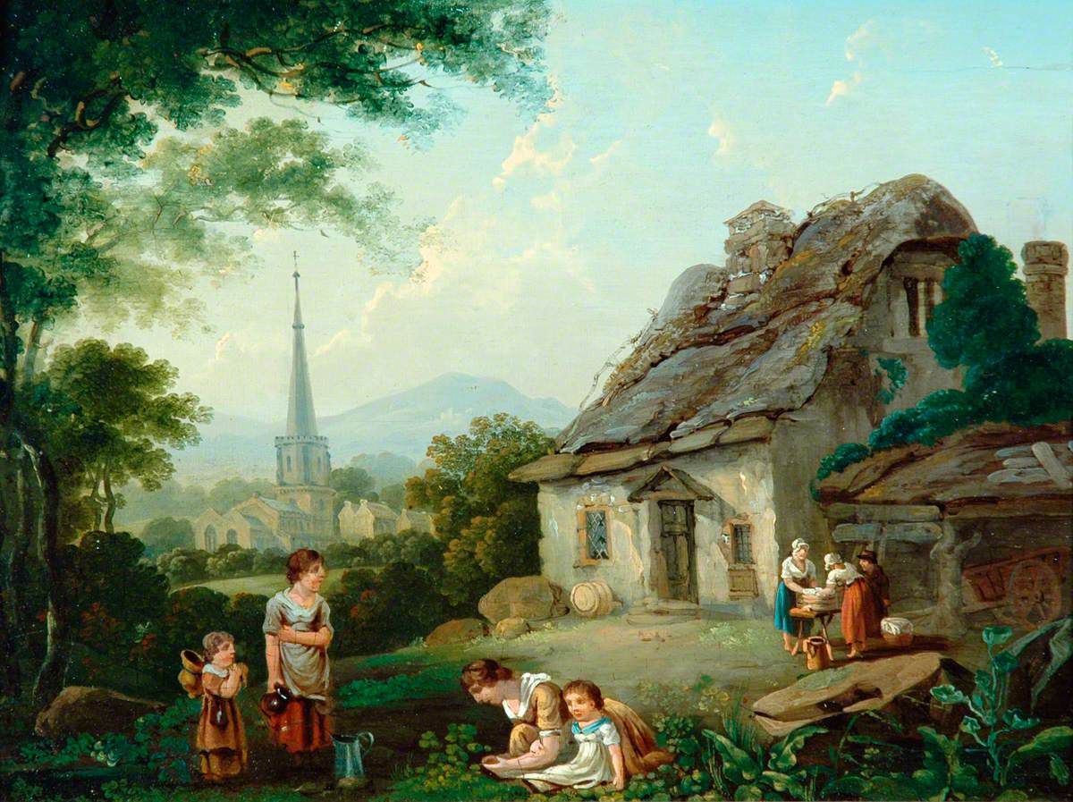 Old Cottage, Masham, vintage artwork by Julius Caesar Ibbetson, 12x8" (A4) Poster
