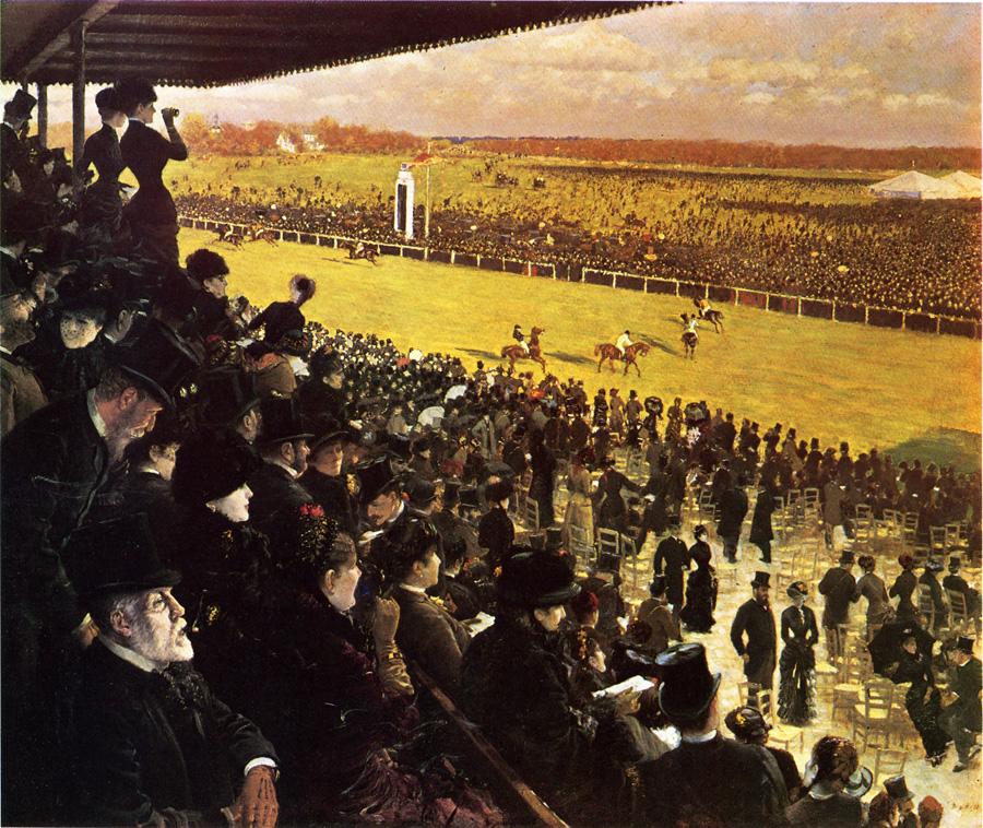 The Races at Longchamps from the Grandstand, vintage artwork by Giuseppe de Nittis, 12x8" (A4) Poster