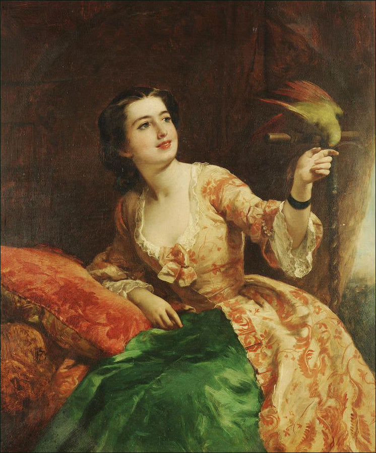 The green parrot, vintage artwork by William Powell Frith, A3 (16x12") Poster Print