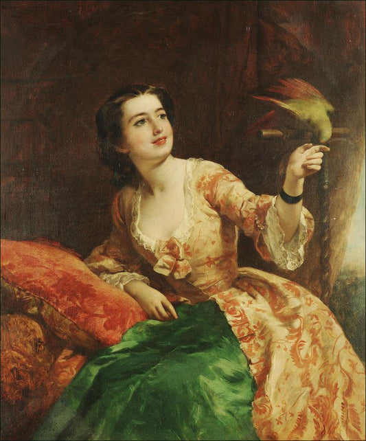 The green parrot, vintage artwork by William Powell Frith, A3 (16x12") Poster Print