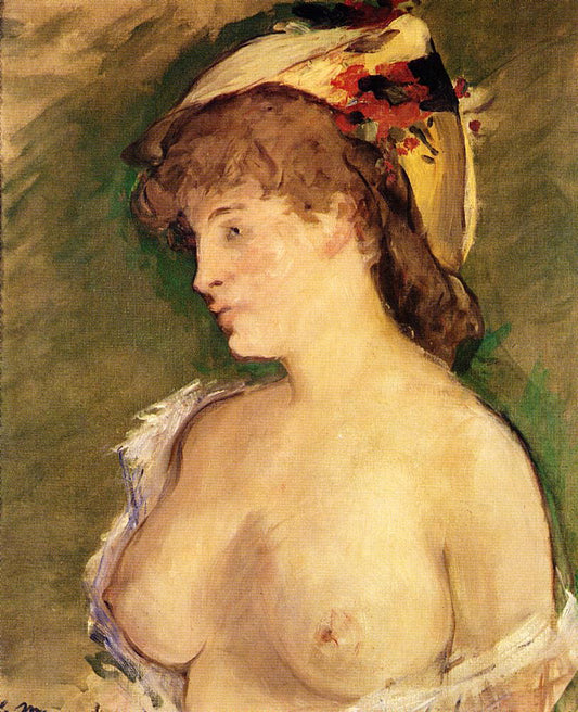 The Blond with Bare Breasts, vintage artwork by Édouard Manet, 12x8" (A4) Poster