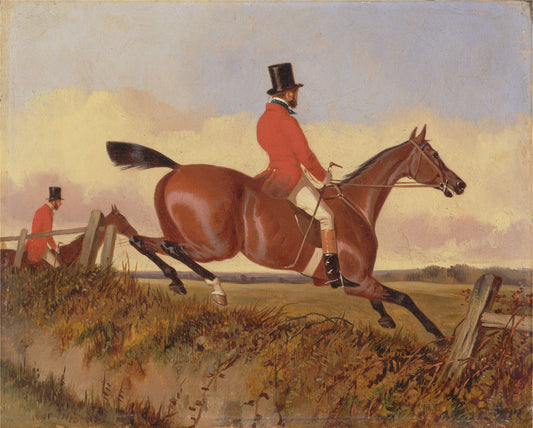 Foxhunting:  Clearing a Bank, vintage artwork by John Dalby , A3 (16x12") Poster Print