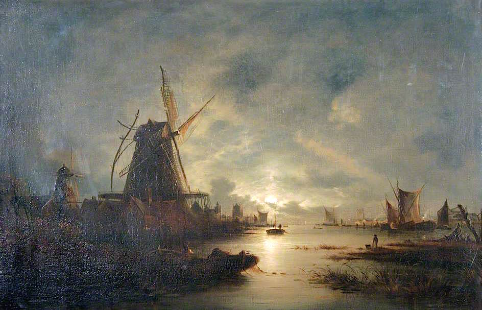 Fishing Boats on the Scheldt, vintage artwork by John Berney Crome, A3 (16x12") Poster Print