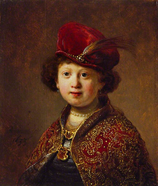 A Boy in Fanciful Costume (workshop), vintage artwork by Workshop of Rembrandt van Rijn, 12x8" (A4) Poster