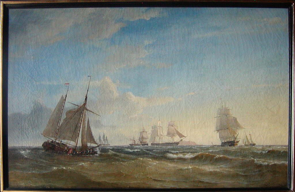 The Danish blockading squadron at the mouth of the Elbe, vintage artwork by Carl Frederik Sorensen, A3 (16x12") Poster Print