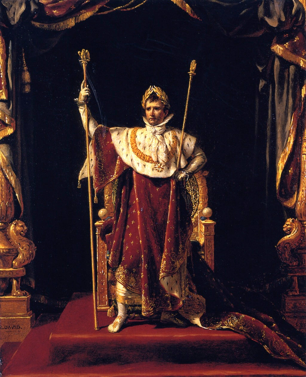 Napoleon I in His Imperial Robes, vintage artwork by Jacques-Louis David, 12x8" (A4) Poster