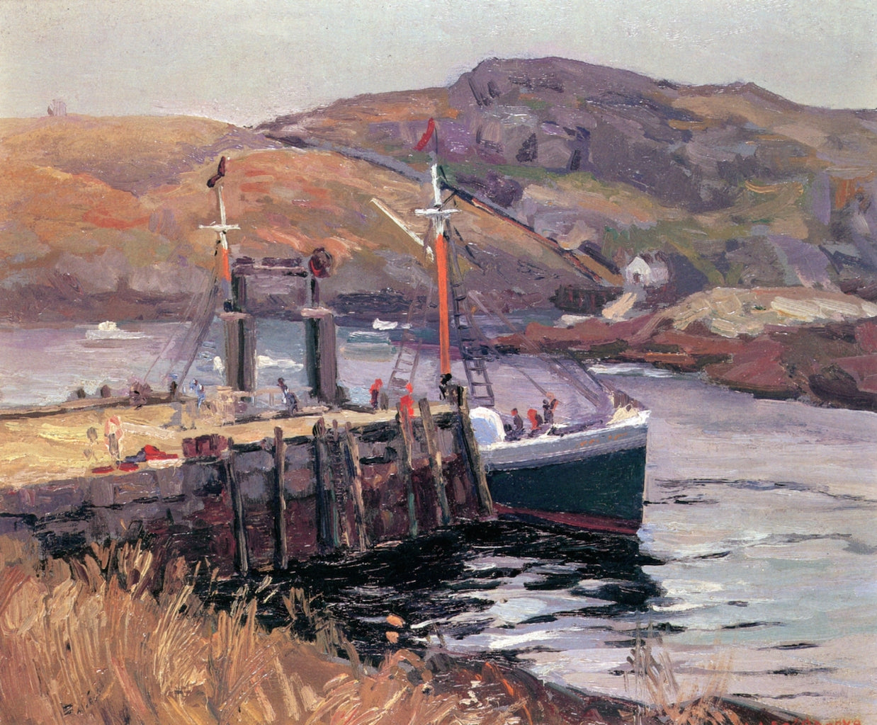 The Wharf, Monhegan, vintage artwork by Abraham J. Bogdanove, 12x8" (A4) Poster