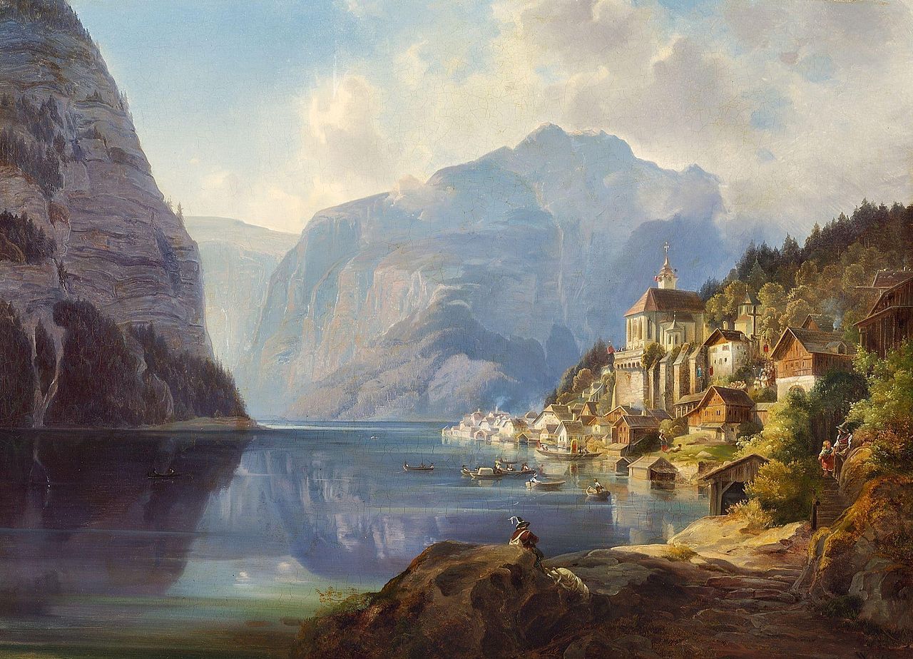 View of Zell am See in Salzkammergut, vintage artwork by Theodor Weller, A3 (16x12") Poster Print