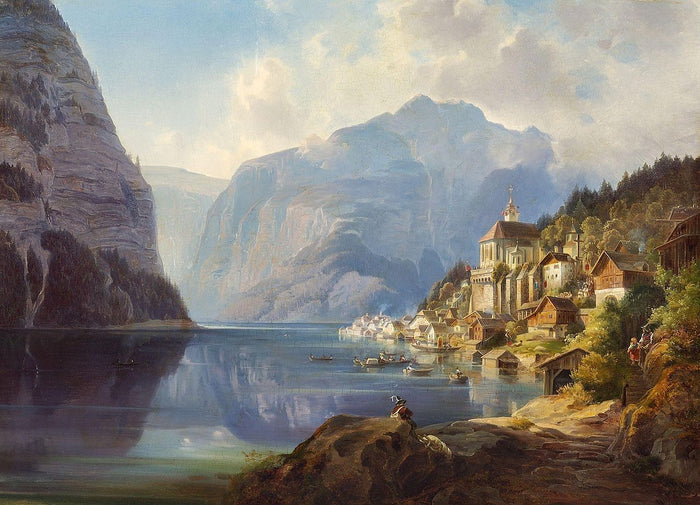 View of Zell am See in Salzkammergut, vintage artwork by Theodor Weller, A3 (16x12