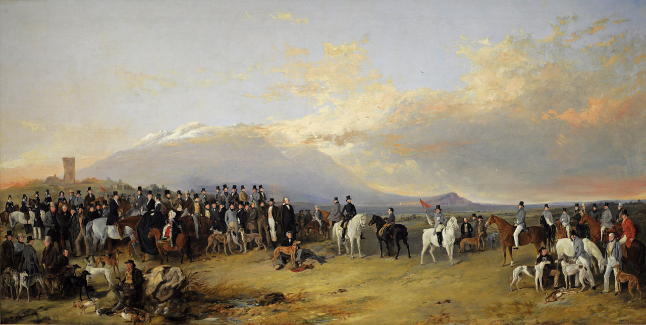 The Caledonian Coursing Meeting near the Castle of Ardrossan, the Isle of Arran in the Distance, vintage artwork by Richard Ansdell, A3 (16x12") Poster Print