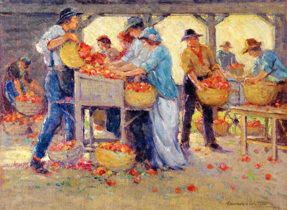 Fredericksburg Peach Shed, vintage artwork by Dawson Dawson-Watson, 12x8" (A4) Poster
