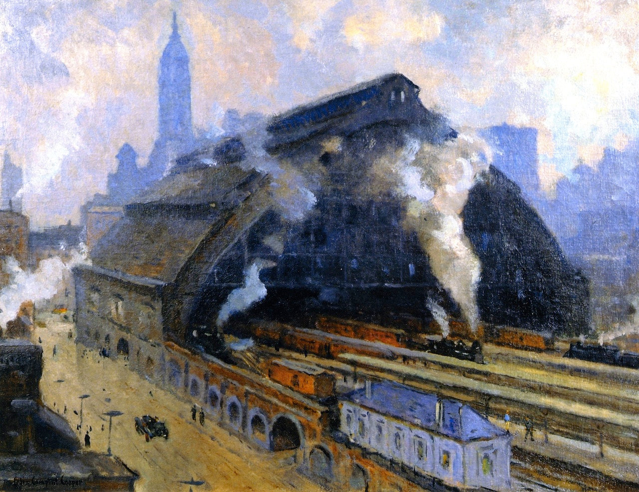 Glass Train Shed, Broad Street Station, Philadelphia, vintage artwork by Colin Campbell Cooper, 12x8" (A4) Poster
