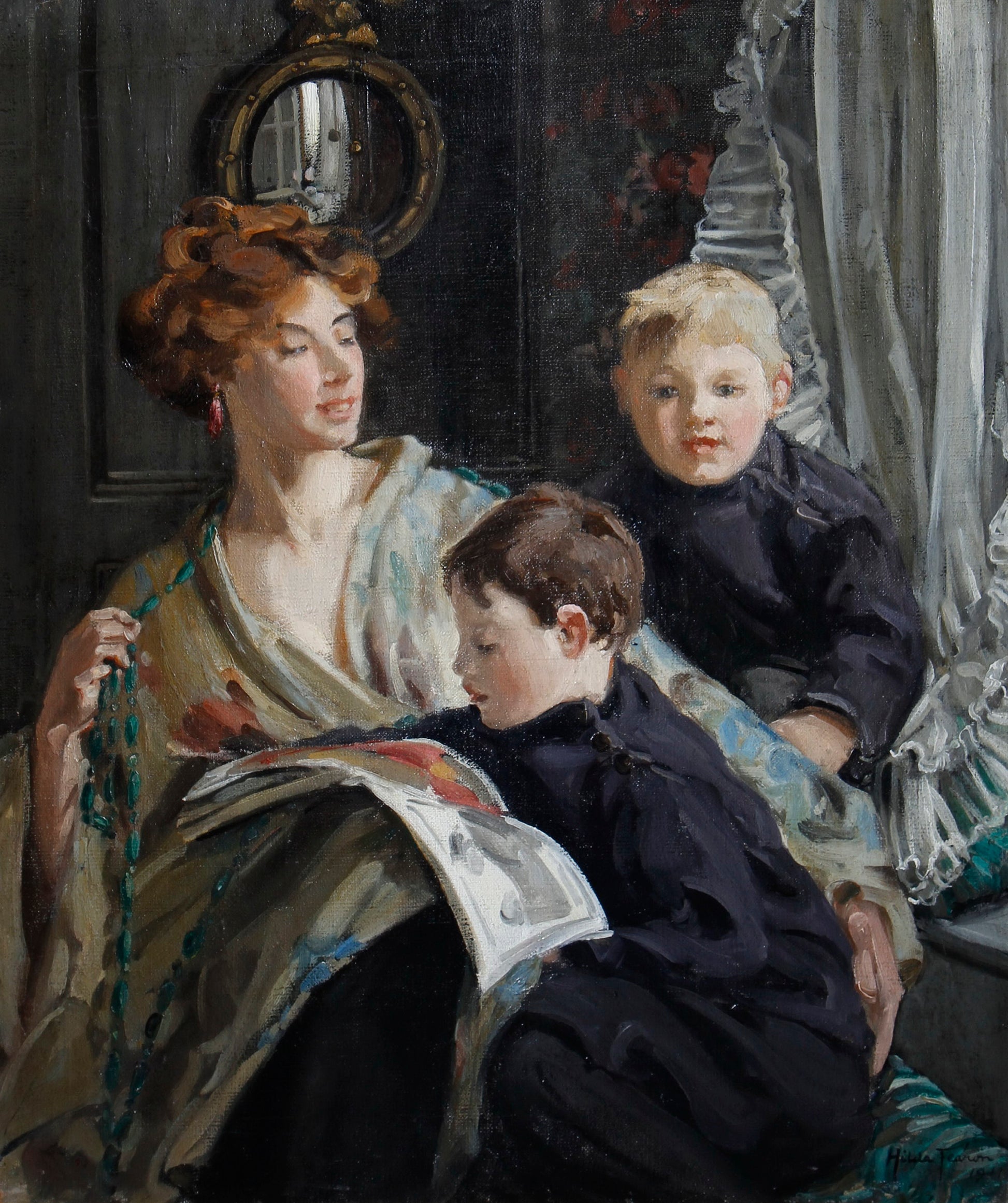 A Portrait of a Mother and Her Two Sons by Hilda Fearon,16x12(A3) Poster