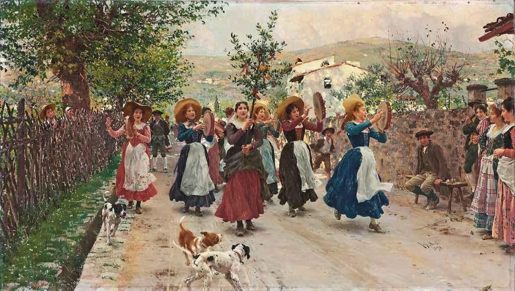 The Easter Procession, vintage artwork by Raffaello Sorbi, 12x8" (A4) Poster