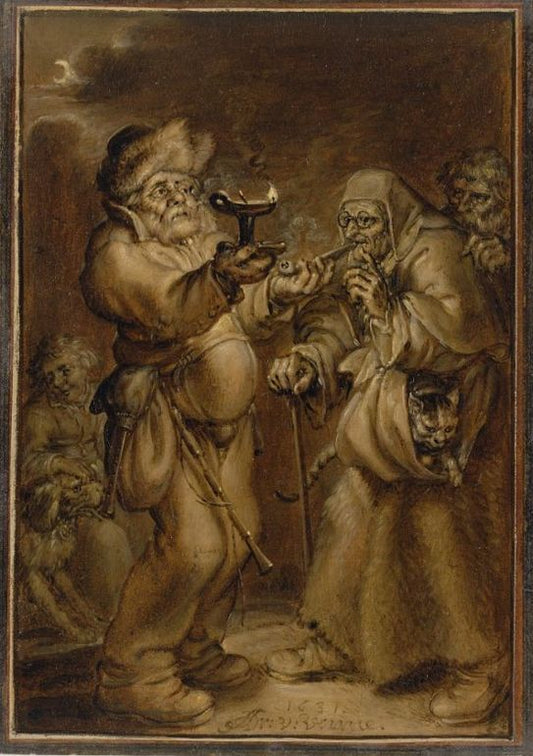 Moralizing Scene with an Old Woman and a Man, vintage artwork by Adriaen van de Venne, 12x8" (A4) Poster
