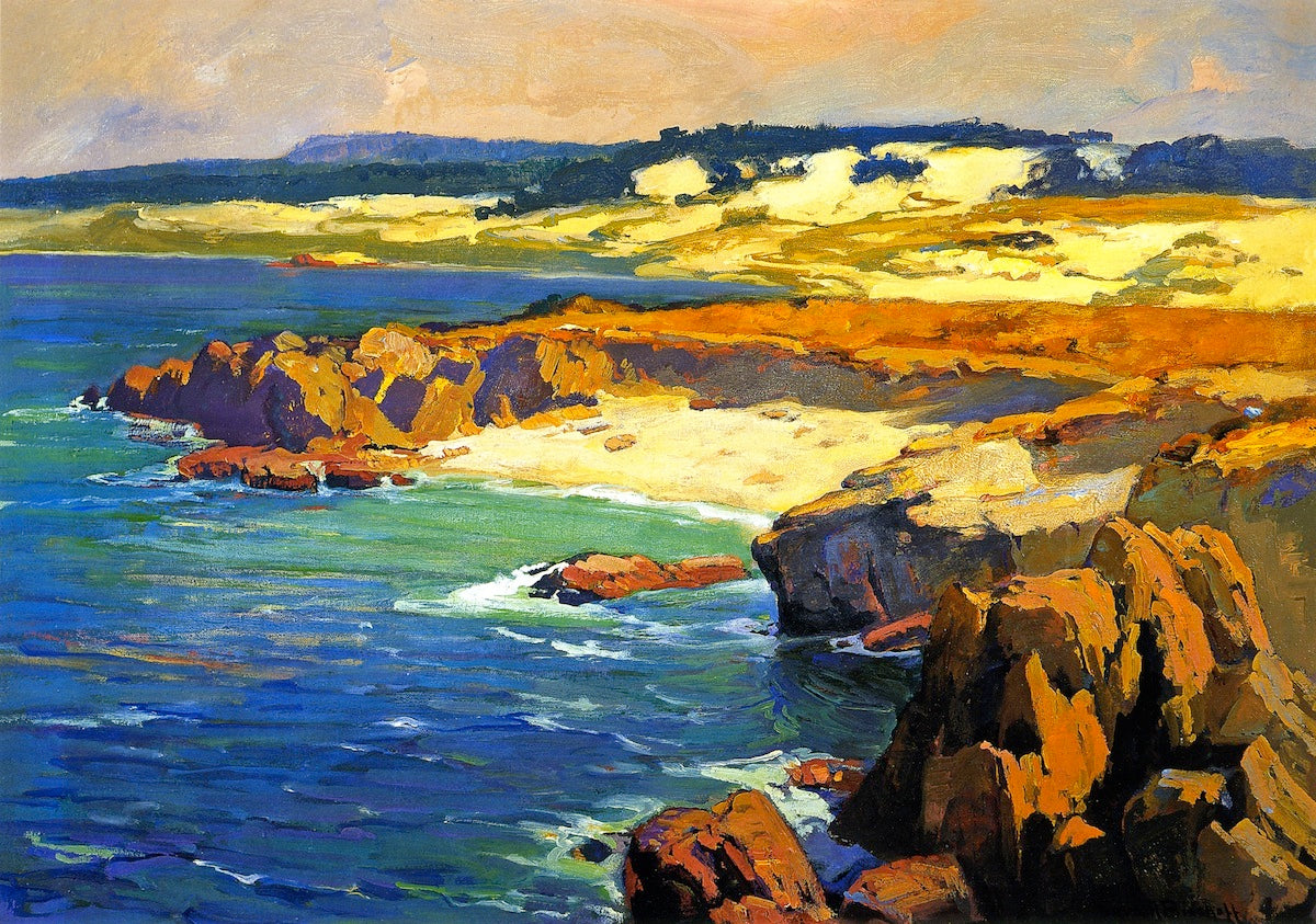 Sand Dunes and Rocky Coast, vintage artwork by Franz Bischoff, 12x8" (A4) Poster