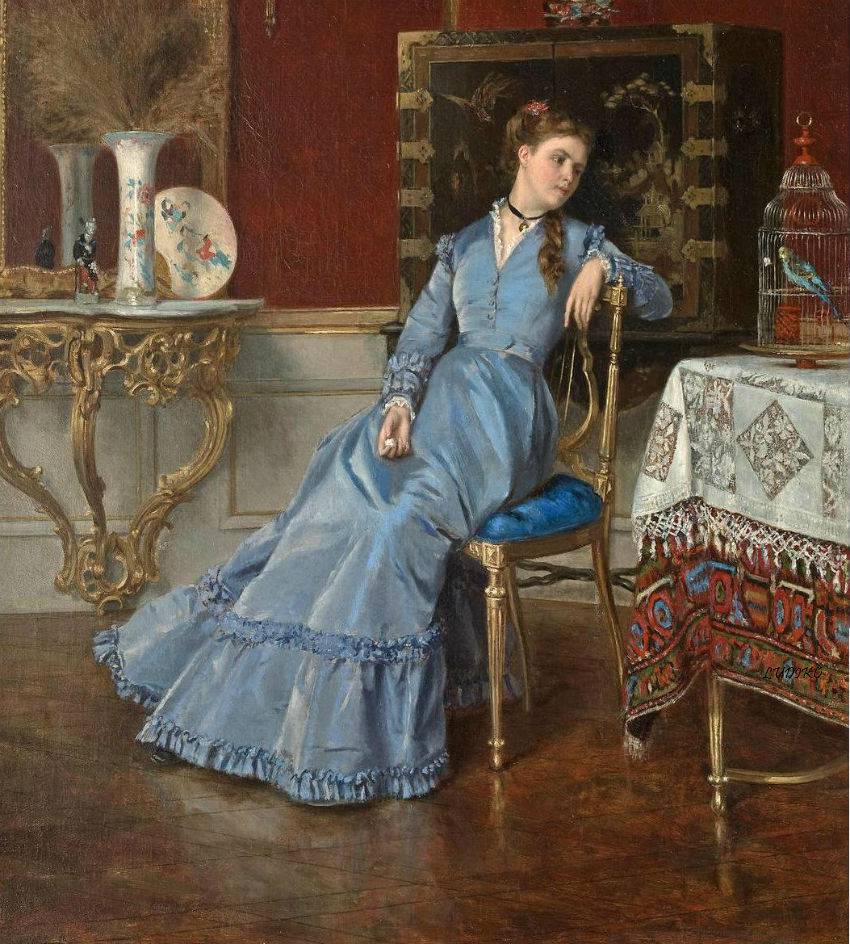 A Young Beauty in a Parlor, vintage artwork by Albert Roosenboom, 12x8" (A4) Poster