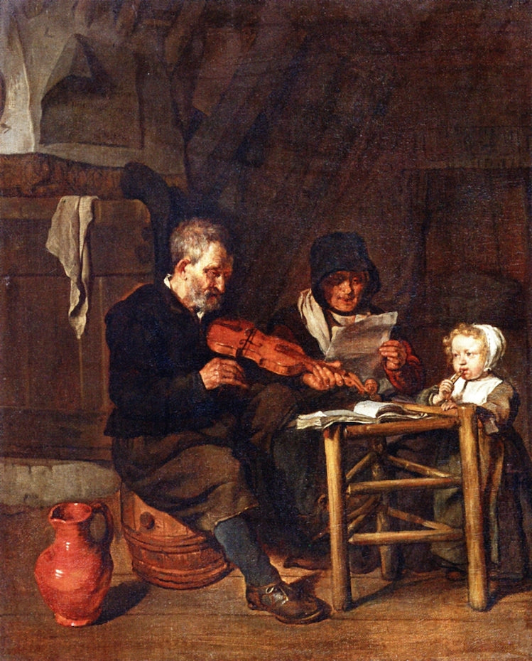 As the Old Sang, So the Young Pipe, vintage artwork by Gabriël Metsu, 12x8" (A4) Poster