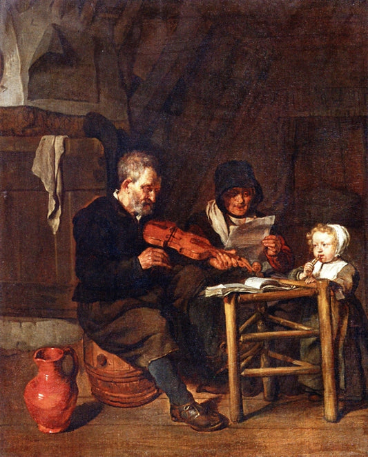 As the Old Sang, So the Young Pipe, vintage artwork by Gabriël Metsu, 12x8" (A4) Poster