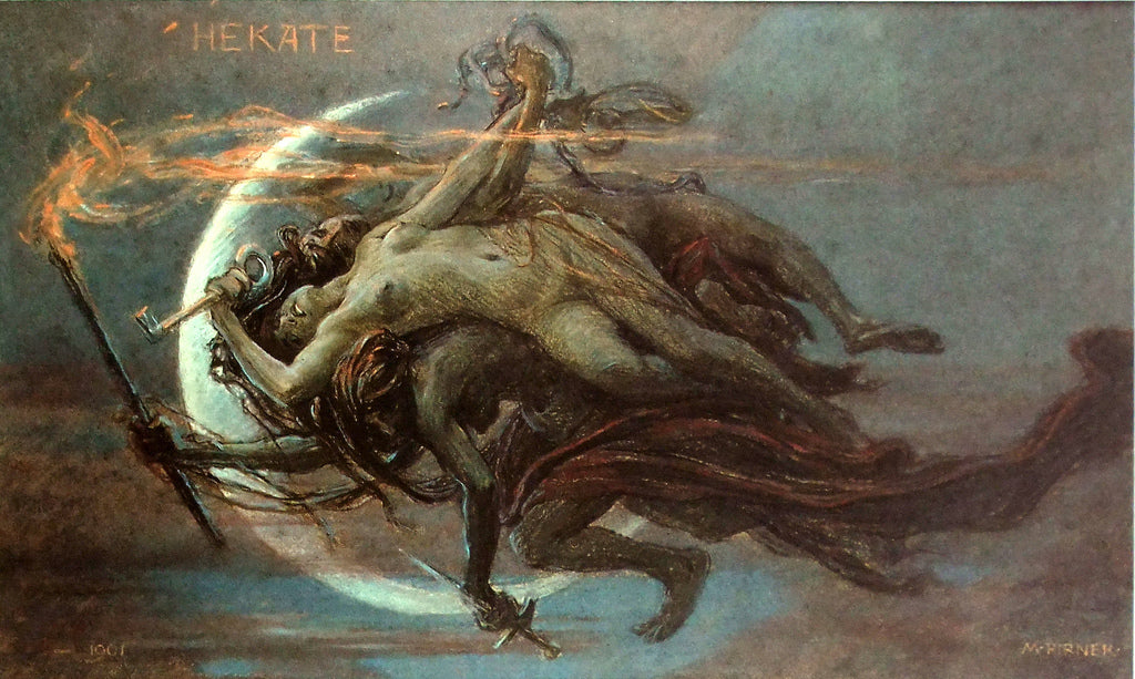 Hecate, vintage artwork by Maxmillián Pirner, 12x8" (A4) Poster