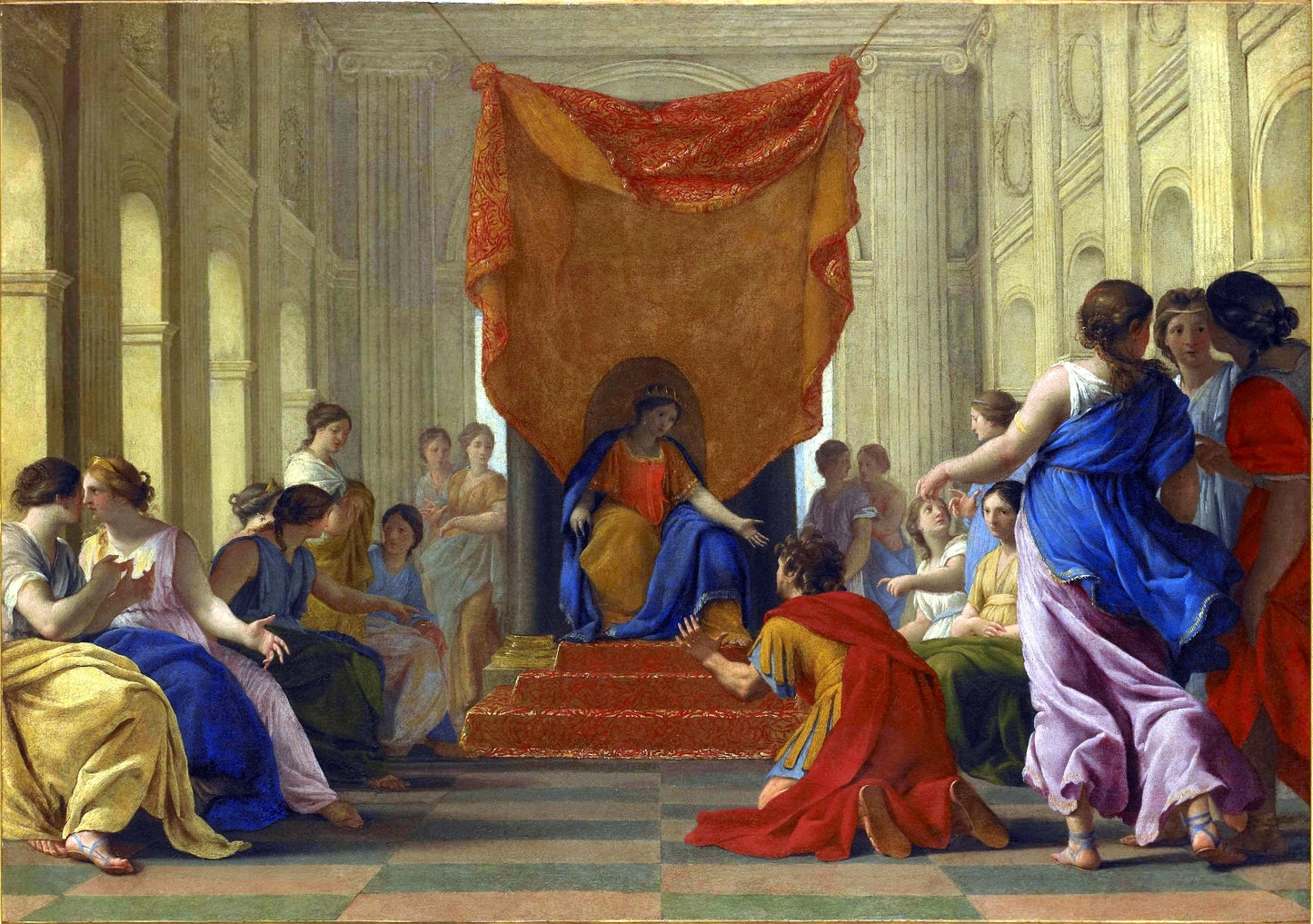 Hypnerotomachia Poliphili, Polyphilus before Queen Eleutherilida, vintage artwork by Eustache Le Sueur, 12x8" (A4) Poster