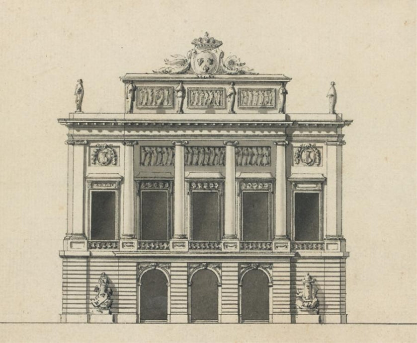 Project of a Theater for the King of Sweden, vintage artwork by Attributed to Louis-Gustave Taraval, 12x8" (A4) Poster
