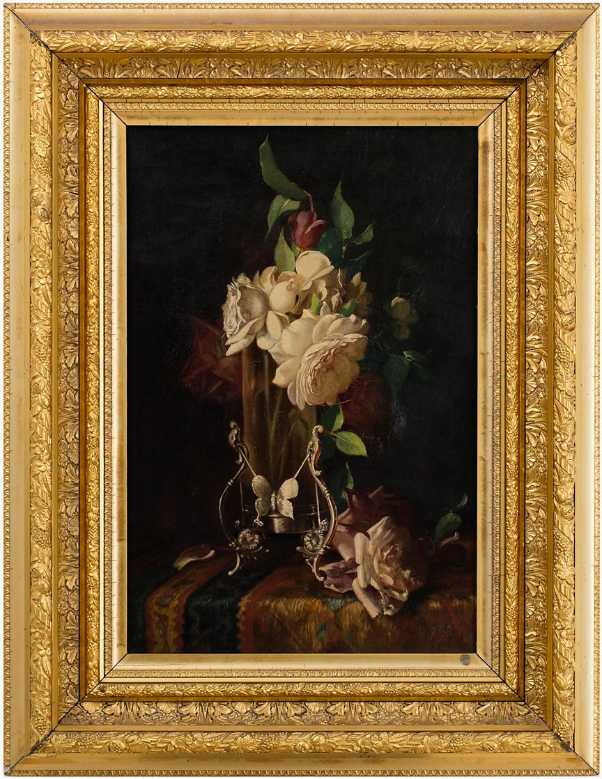 Flowers in a Victorian Vase, vintage artwork by Frederick S. Batcheller, 12x8" (A4) Poster