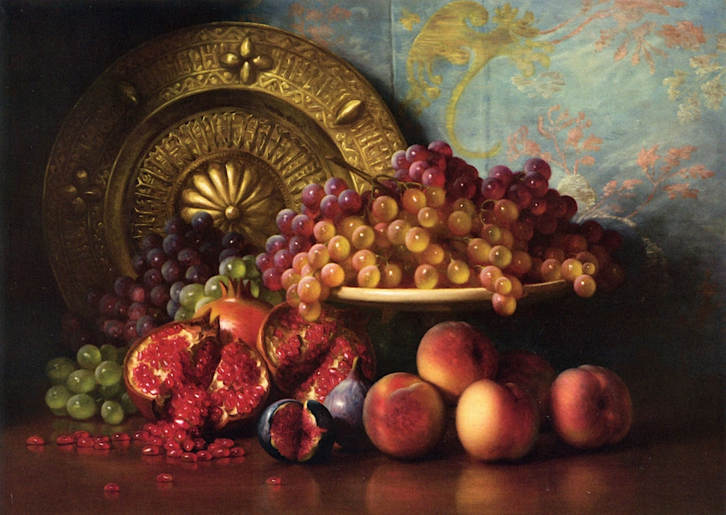 Figs, Pomegranates, Grapes, and Brass Plate, vintage artwork by George Henry Hall, 12x8" (A4) Poster