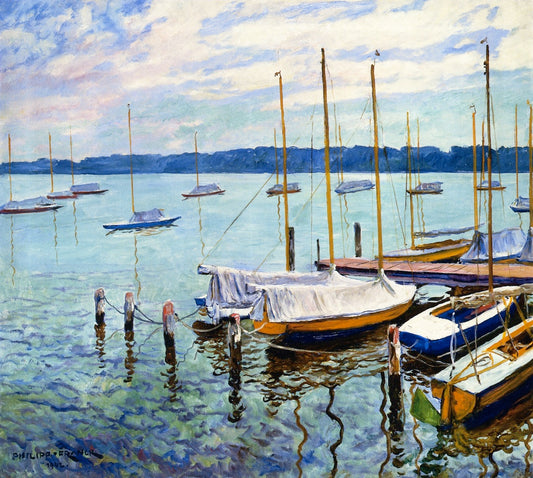 Moored Sailboats, vintage artwork by Philipp Franck, 12x8" (A4) Poster