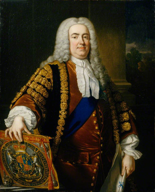 Portrait of Sir Robert Walpole, 1st Earl of Mansfield, vintage artwork by Workshop of Jean-Baptiste Van Loo, 12x8" (A4) Poster