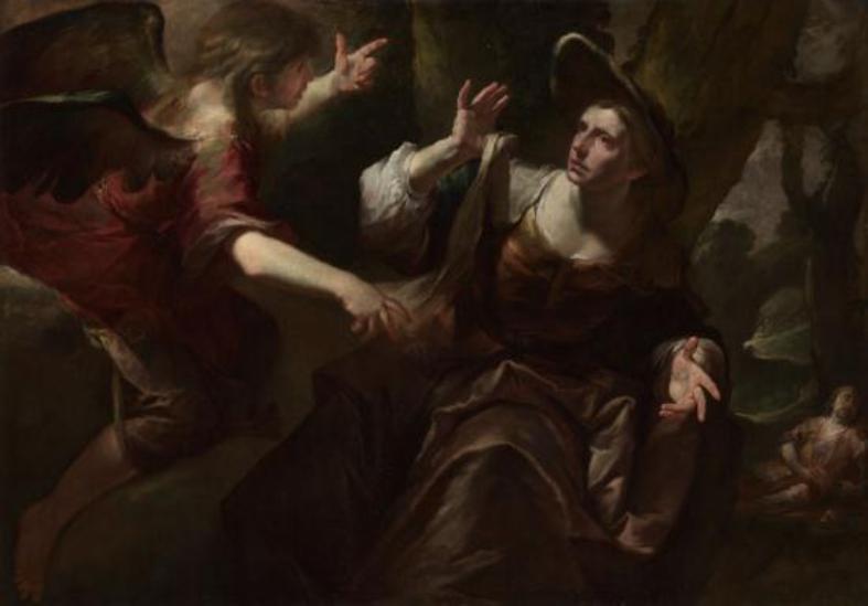 The Angel Appears to Hagar and Ishmael, vintage artwork by Gioacchino Assereto, 12x8" (A4) Poster