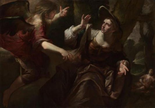 The Angel Appears to Hagar and Ishmael, vintage artwork by Gioacchino Assereto, 12x8" (A4) Poster