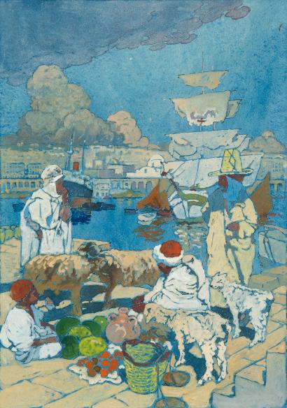 On the Pier, Algiers by Léon Cauvy,16x12(A3) Poster