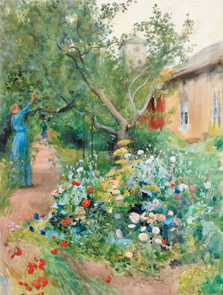 Garden scene from Marstrand, vintage artwork by Carl Larsson, 12x8" (A4) Poster