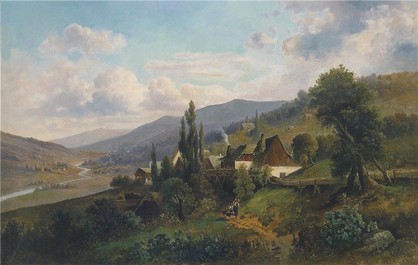 Scene from the Stainzerboden, Styria, vintage artwork by Emil Barbarini, 12x8" (A4) Poster
