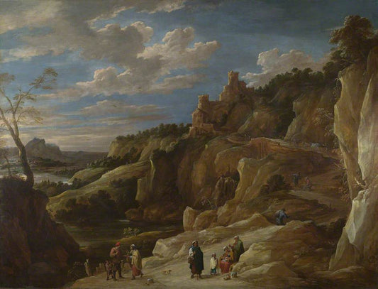 A Gipsy Fortune Teller in a Hilly Landscape, vintage artwork by Attributed to David Teniers (II), 12x8" (A4) Poster