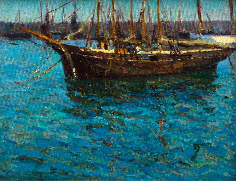 Fishing Boats in St Ives, vintage artwork by Mary McCrossan, 12x8" (A4) Poster