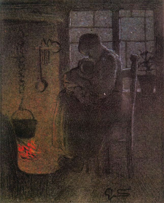 Gli orfani, vintage artwork by Giovanni Segantini, 12x8" (A4) Poster