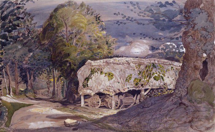 Landscape with a Barn, Shoreham, Kent, vintage artwork by Samuel Palmer, A3 (16x12
