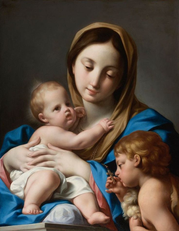 The Virgin and Child with Infant Saint John the Baptist, vintage artwork by Andrea Casali, 12x8" (A4) Poster