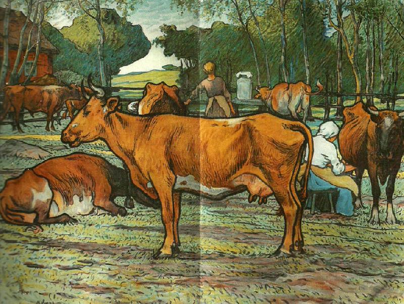Milking the Cows by Nils Kreuger,A3(16x12")Poster