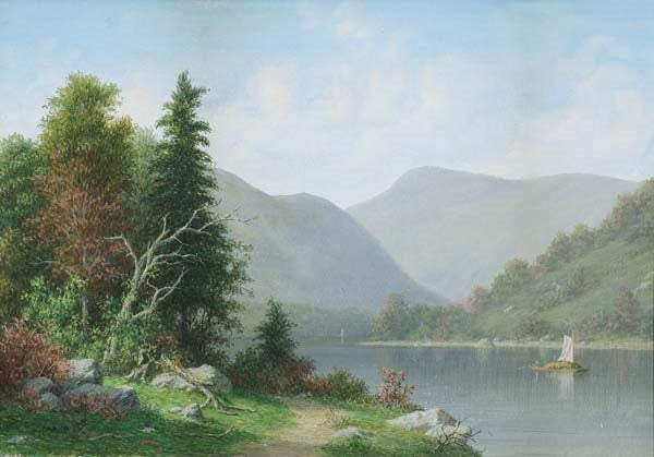 Sailing along a River, vintage artwork by William Moore Davis, 12x8" (A4) Poster