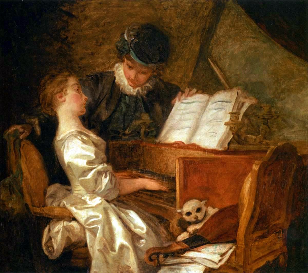 La leçon de musique (Music Lesson), vintage artwork by Jean-Honore Fragonard, 12x8" (A4) Poster