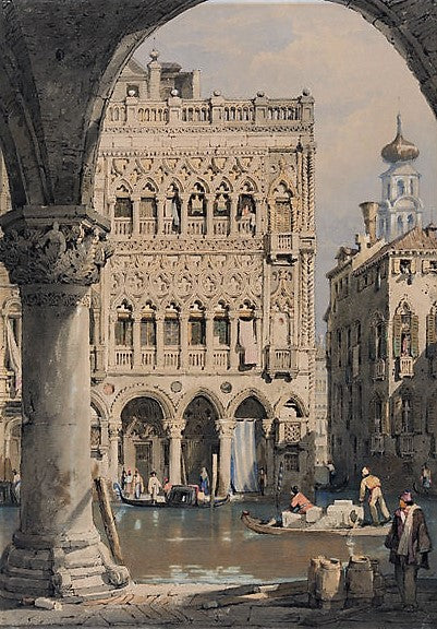 The Casa d'Oro, Venice, vintage artwork by Samuel Prout, 12x8" (A4) Poster