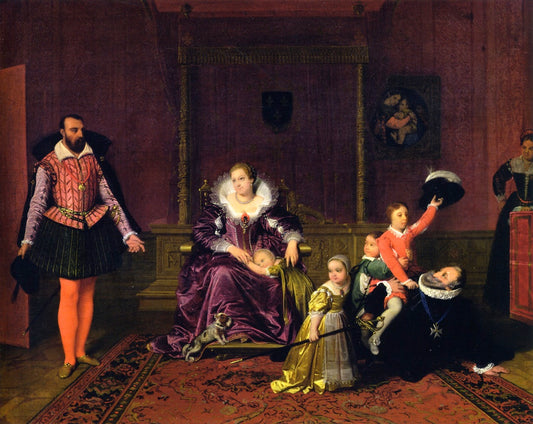 Henri IV Playing with His Children, vintage artwork by Jean-Auguste-Dominique Ingres, 12x8" (A4) Poster