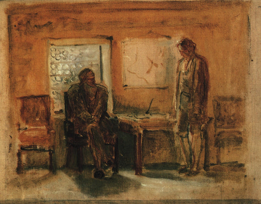 Peter the Great Interrogating Prince Aleksei Petrovich in Peterhof (study), vintage artwork by Nikolai Nikolaevich Ge, 12x8" (A4) Poster