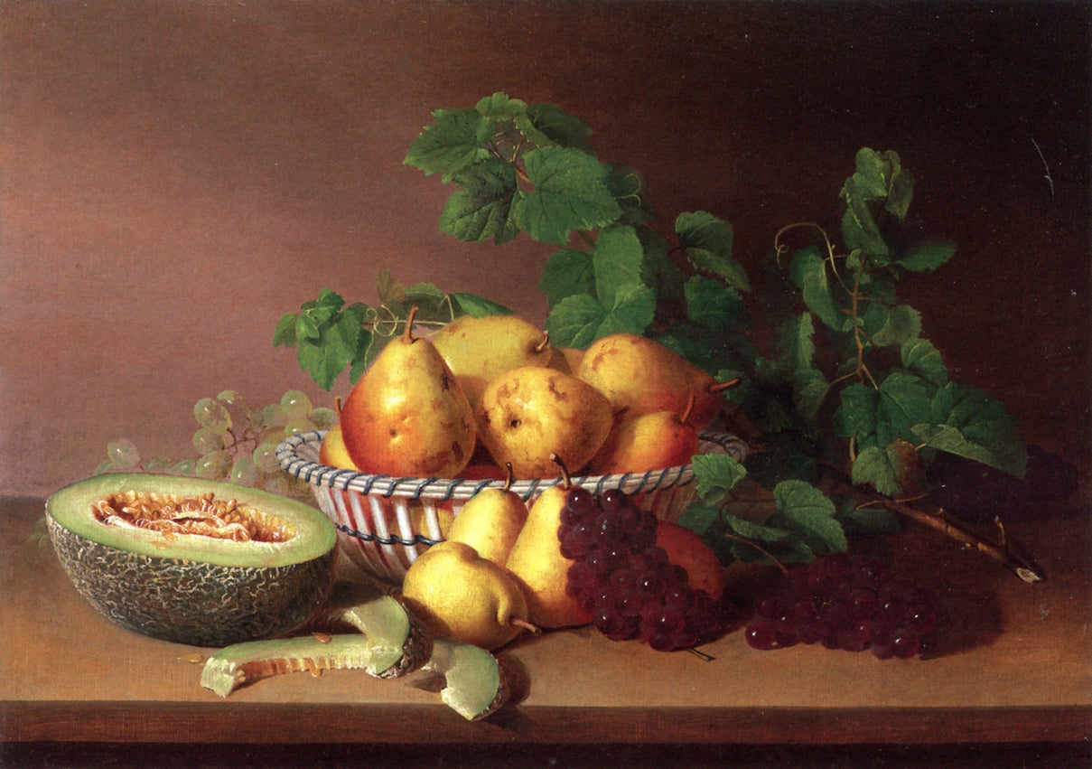 Still Life with Pears, Grapes and Autumn Leaves, vintage artwork by James Peale, 12x8" (A4) Poster
